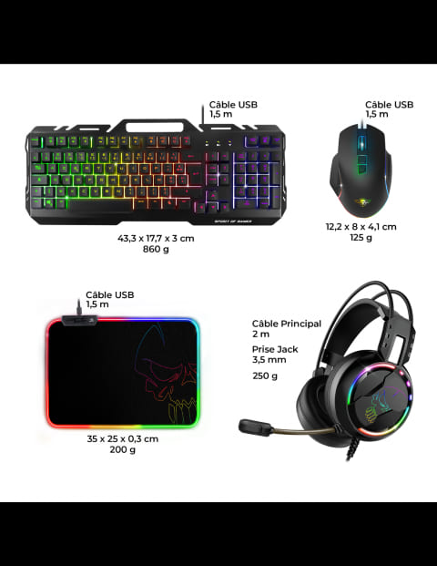 Spirit Of Gamer 4 en 1 Ultimate 300 - Clavier/Souris/Tapis/Casque (CLS-MKH300) - Achat / Vente Pack Peripheriques sur grosbill.com - 2