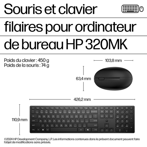 HP 320MK CABLE KB + MOUSE COMBO - Achat / Vente sur grosbill.com - 2