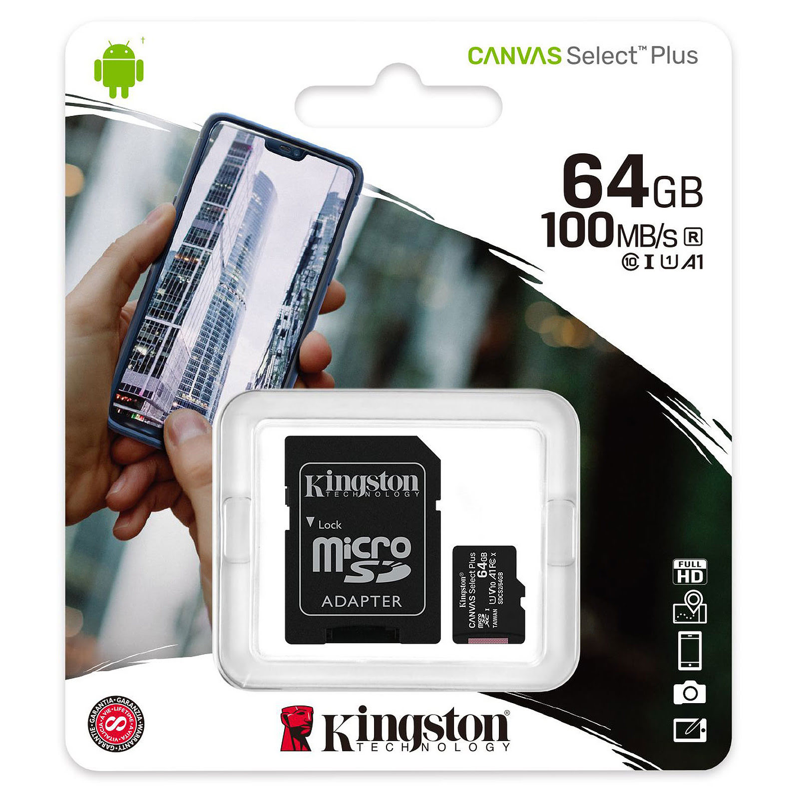 Kingston Micro SDHC 64Go Class 10 + Adapt - Carte mémoire - 1