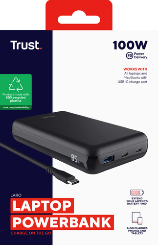 Trust Powerbank Laro - 20000mAh/100W/USB-C - Noir  (25240) - Achat / Vente Batterie Externe  sur grosbill.com - 8