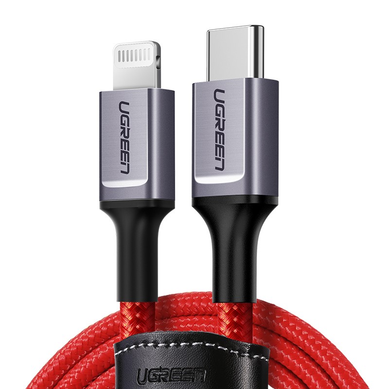 Câble USB-C vers Lightning/Tressé/60W/1m/Rouge - Connectique PC - 0