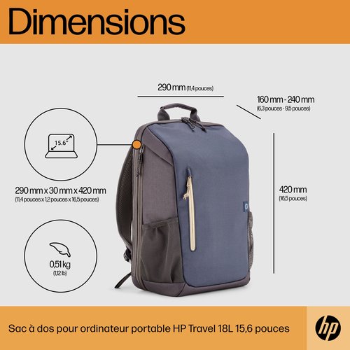 HP Travel 18L 15.6 IGRLaptop Bckpck - Achat / Vente sur grosbill.com - 3