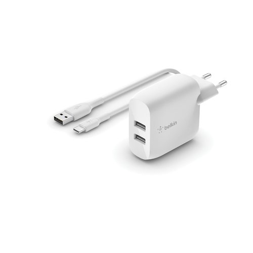 Grosbill Accessoire tablette Belkin Dual USB-A Wall Charger w/1M PVC A-C 24W