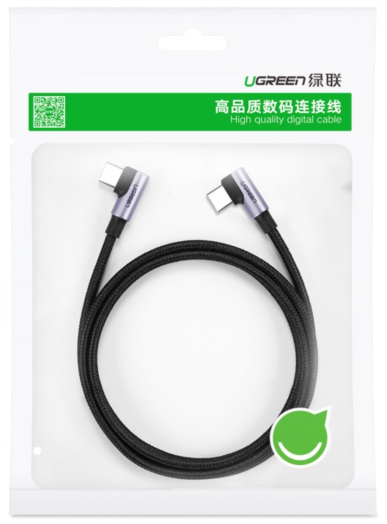 Câble à angle USB-C vers USB-C/Tressé/60W/1m/Noir - Connectique PC - 1