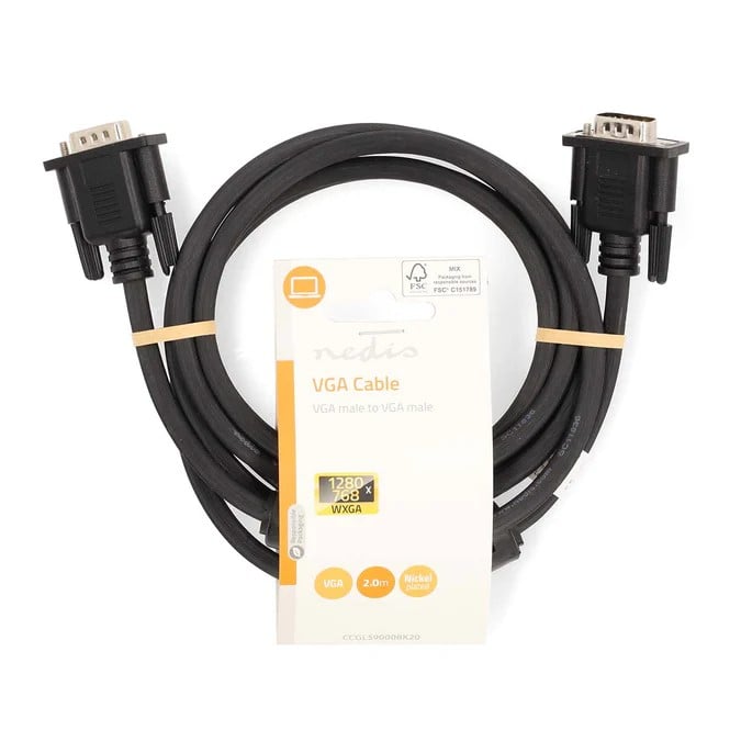 Câble VGA mâle/mâle - 2m - Noir - Connectique TV/Hifi/Video - 1