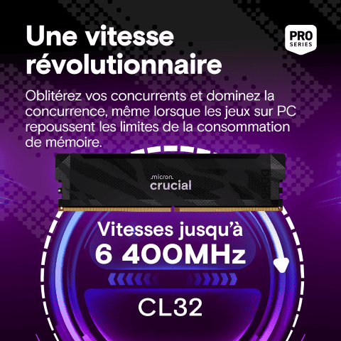 Crucial Pro OC 16Go (1x16Go DDR5 6400 PC51200) Noir - Mémoire PC Crucial sur grosbill.com - 1