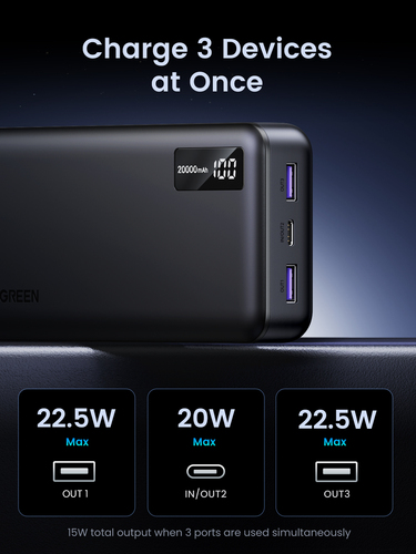 Batterie externe USB-C+2xUSB-A/20000mAh/20W/Noir - 7