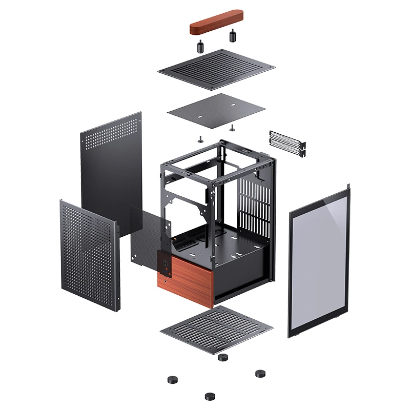 Jonsbo T6 PC TG Black/Wood Noir - Boîtier PC Jonsbo - grosbill.com - 1