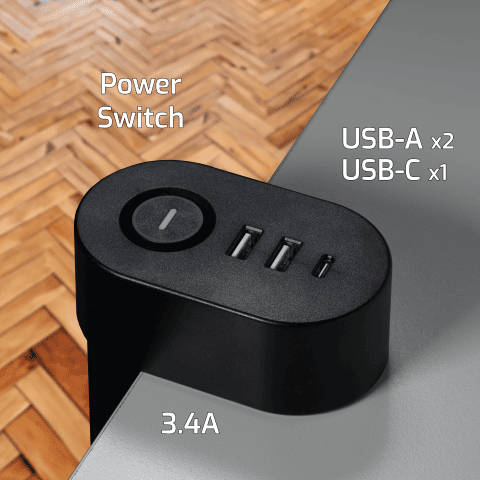 ONLAN Multiprise de bureau à pincer avec USB/USB-C Noir  (MP-AC3-UA2-UC-BK) - Achat / Vente Parasurtenseurs - Multiprises sur grosbill.com - 1