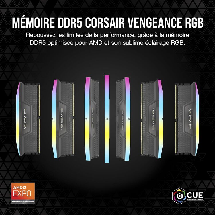 Corsair Vengeance RGB 32Go (2x16Go) DDR5 6000MHz - Mémoire PC Corsair sur grosbill.com - 2