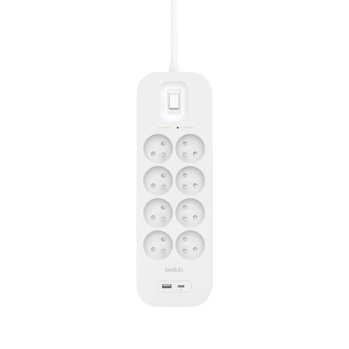 Belkin Parafoudre 8 prises avec 1 USB-A et 1 USB-C (SRB003CA2M) - Achat / Vente Parasurtenseurs - Multiprises sur grosbill.com - 1