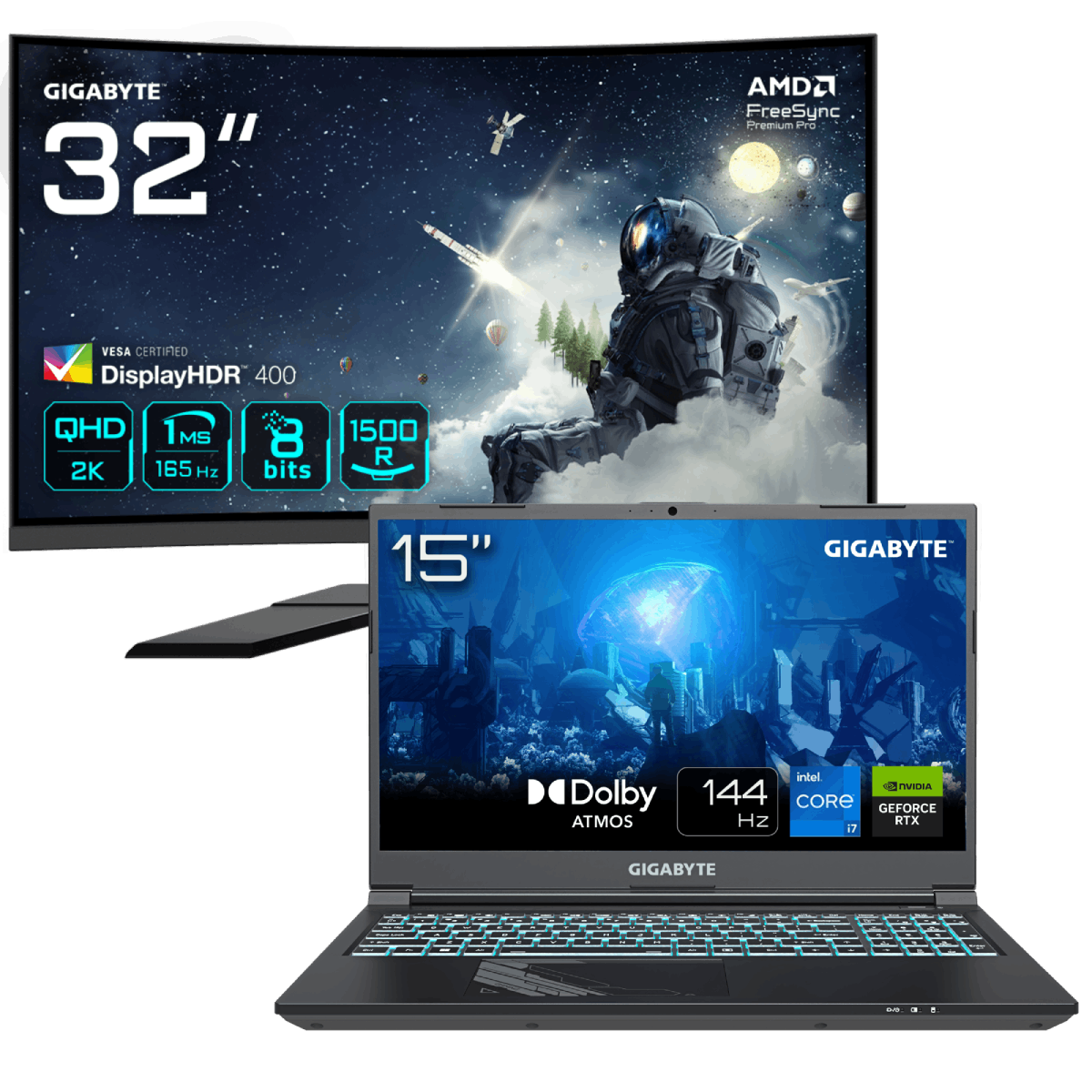 PC portable Gigabyte G5 MF5-H2FR354KH - 15.6" FHD 144Hz i7-13620H RTX 4050 16Go 1To W11 + 32" CURVE QHD 165Hz Grosbill
