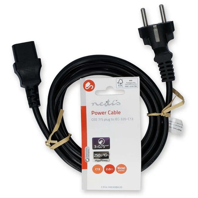 Câble prise de terre mâle/IEC-320-C13 - 2m - Noir - Connectique PC - 0