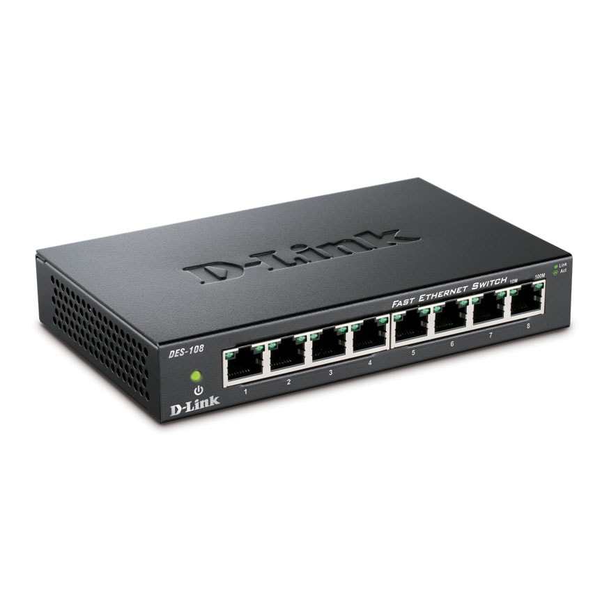 Switch D-Link 8 ports 10/100 boitier métal - DES-108 - grosbill.com - 2