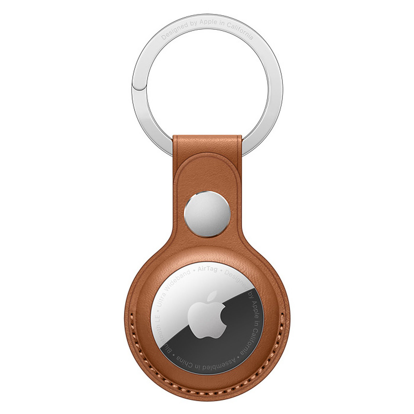 Etui et Coque Porte-clés AirTag - Cuir/Acier inoxydable - Marron - Accessoire téléphonie Apple - 0
