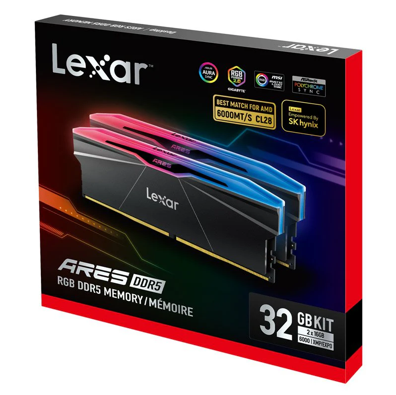 Lexar ARES RGB 32Go (2x16Go) DDR5 6000MHz - Mémoire PC Lexar sur grosbill.com - 1