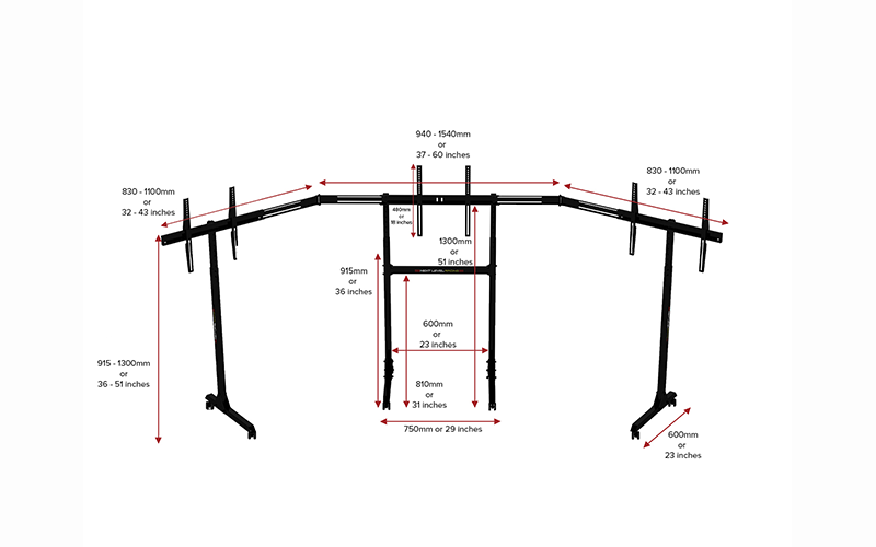Next Level Racing Free Standing Triple Monitor Stand (NLR-A010) - Achat / Vente Accessoires Simracing sur grosbill.com - 3