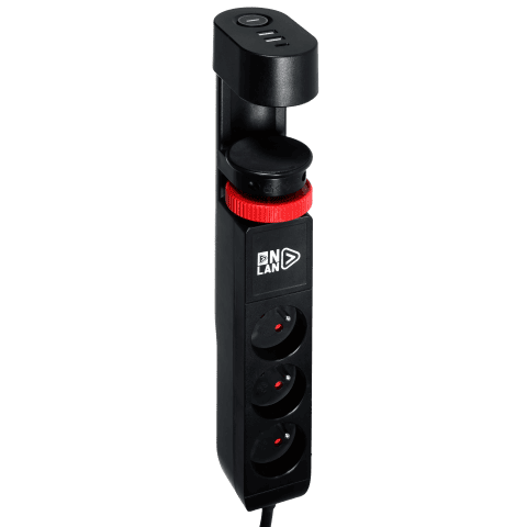 ONLAN Multiprise de bureau à pincer avec USB/USB-C Noir  (MP-AC3-UA2-UC-BK) - Achat / Vente Parasurtenseurs - Multiprises sur grosbill.com - 2