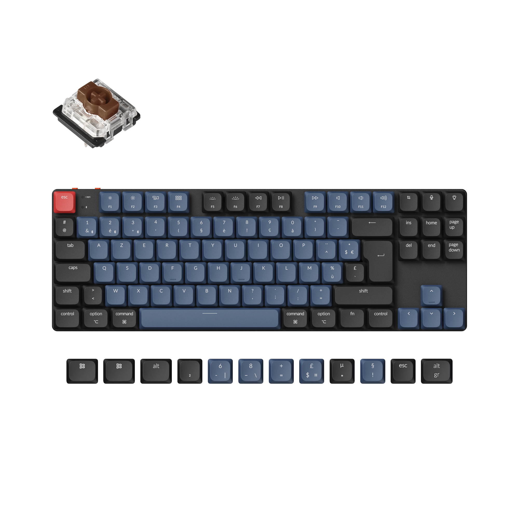 Keychron K1 PRO QMK RGB - Noir/Sans fil/75%/Switch Marron