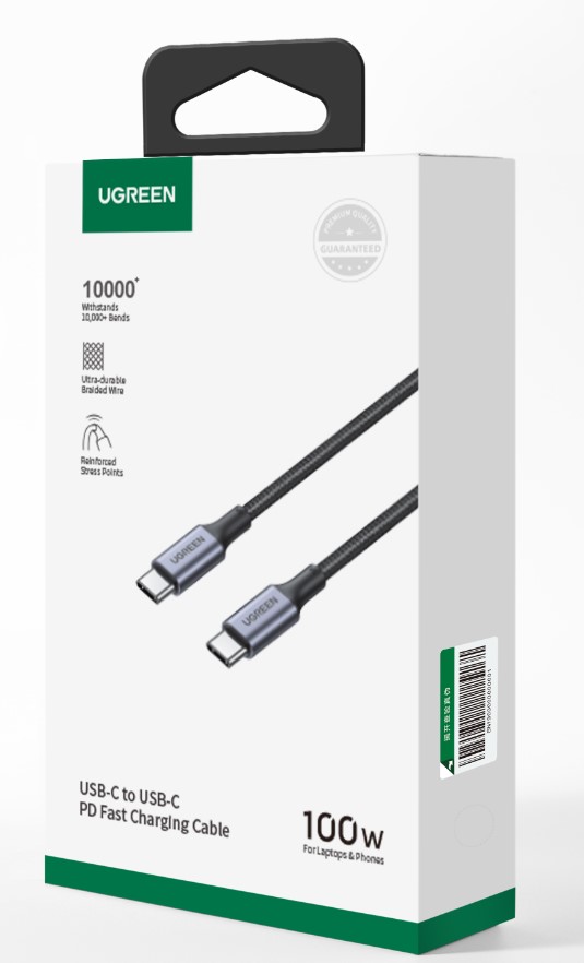 Câble USB-C vers USB-C/100W/Tressé/3m/Noir - Connectique PC - 1