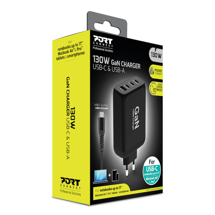 POWER SUPPLY 130 W - TYPE C & A GaN - EU - Port - 1