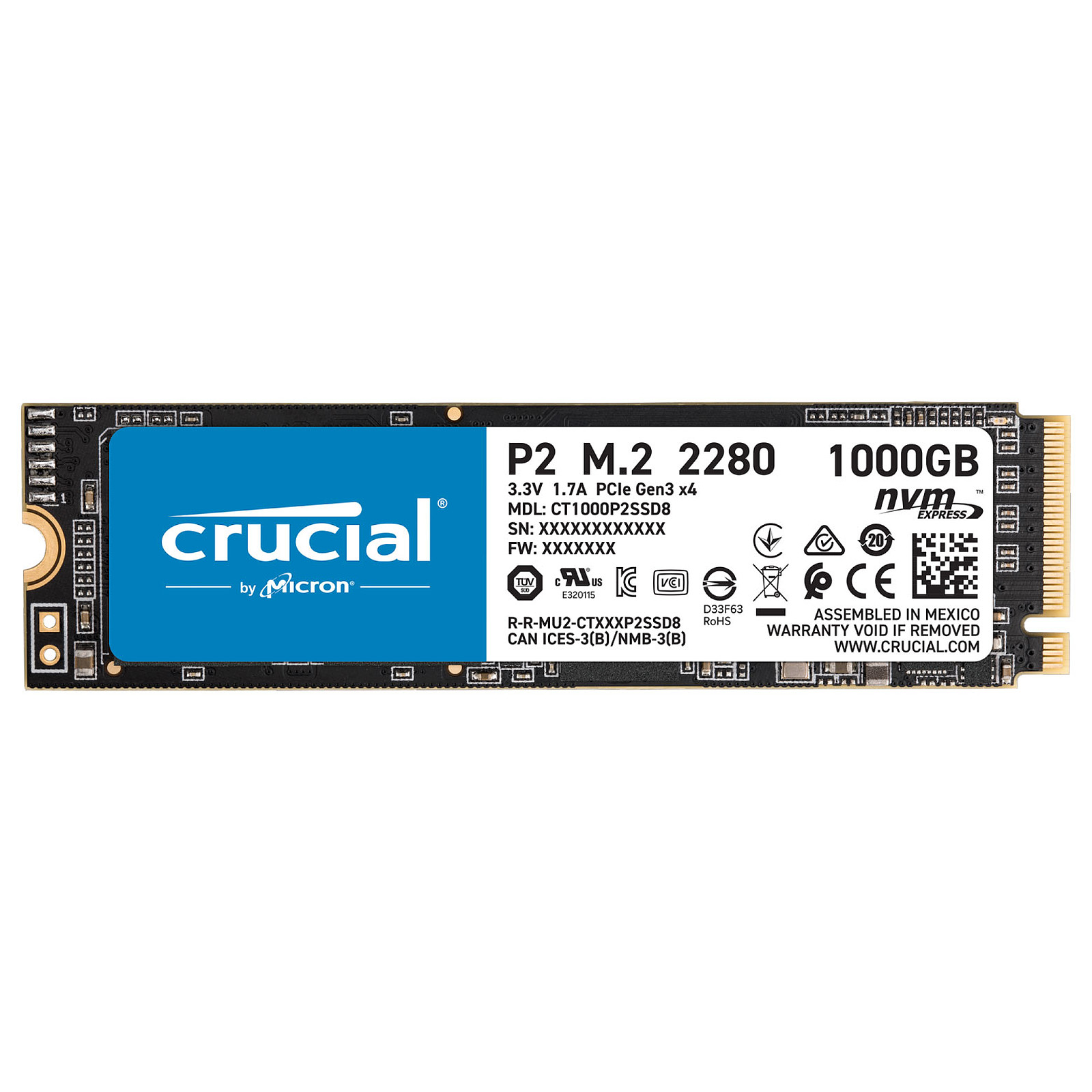 Disque dur ssd crucial p3 plus 1 to pcie 4.0 nvme m.2 2280 CRUCIAL Pas Cher  