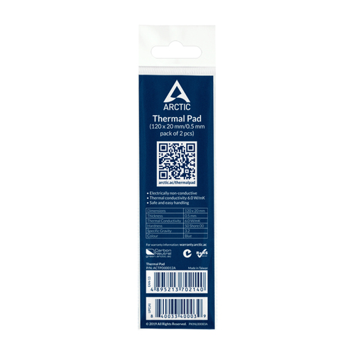 Lot de 2 Pad Thermique - 120 x 20 x 0,5 mm - Arctic Cooling ACTPD00012A - 1