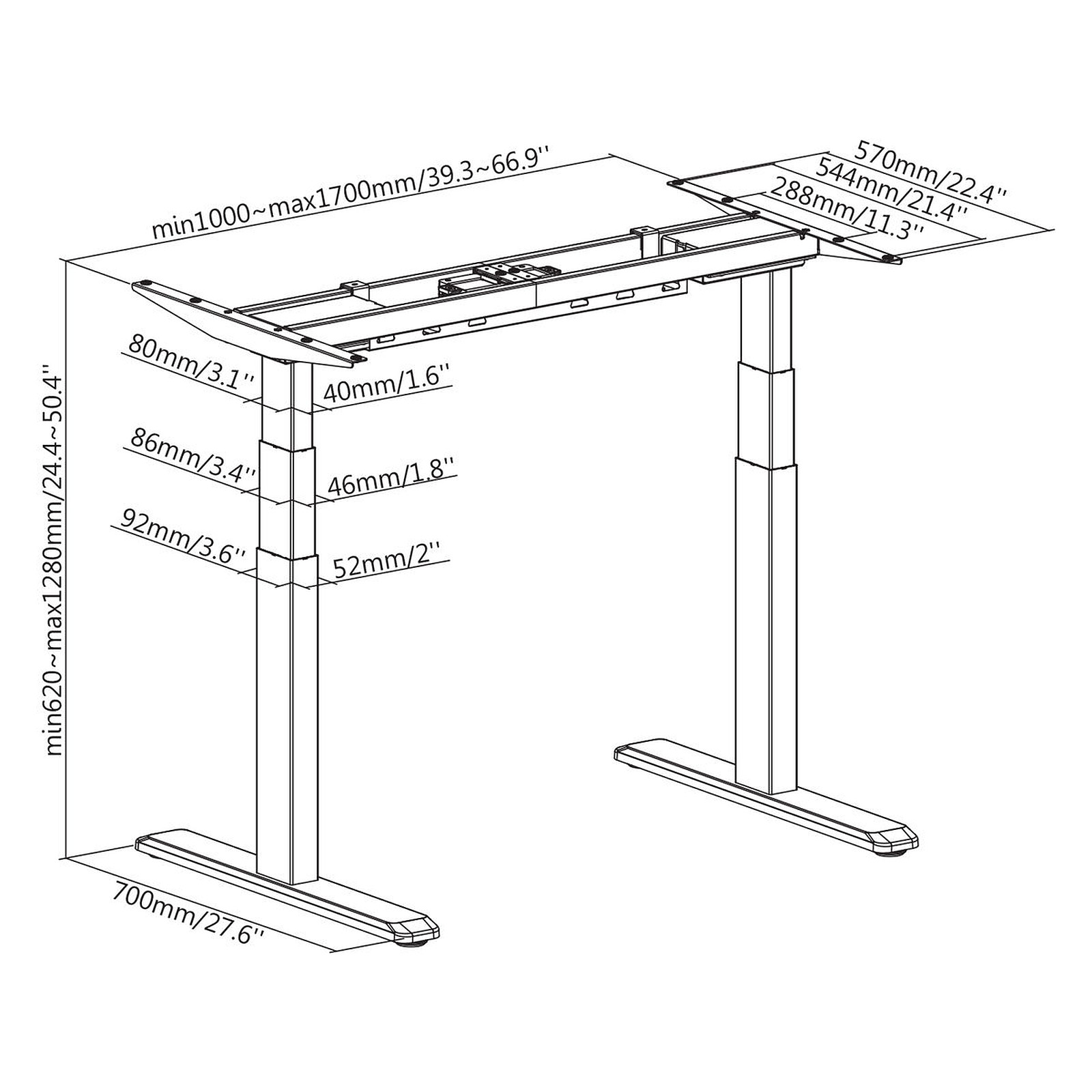 Kimex International Motorisé assis-debout plateau blanc/Pied noir 160x75cm - 150-2516K2 (150-2516K2) - Achat / Vente Bureau sur grosbill.com - 2