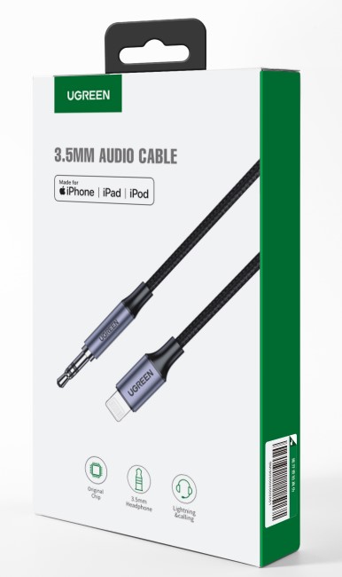 Câble Lightning vers Jack 3,5/Tressé/10cm/Noir - Connectique PC - 1