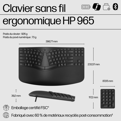 HP 965 BLK Ergonomic WL KBD FR - Achat / Vente sur grosbill.com - 13