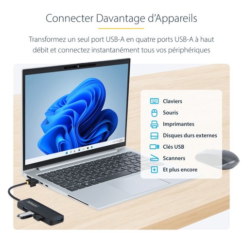 HUB USB-A 4 PORTS 5GBPS MINI - Achat / Vente sur grosbill.com - 11