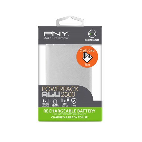 PNY PowerPack ALU 2500 mAh - USB-A - Gris (P-B2500-1CCAS01-RB) - Achat / Vente Batterie Externe  sur grosbill.com - 3