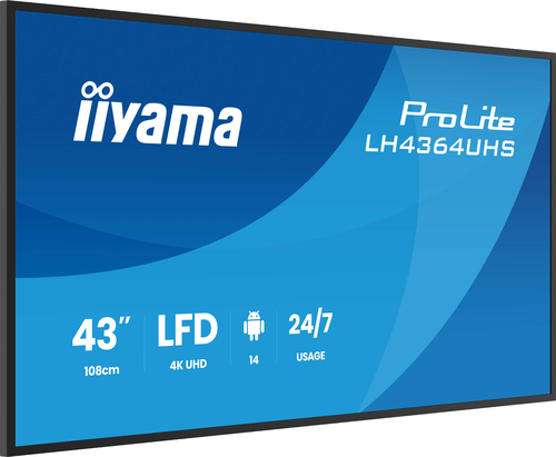 Iiyama LH4364UHS-B1AG 43" - 4K VA 6.5ms Android 14 OS iiShare Wifi (LH4364UHS-B1AG) - Achat / Vente Affichage dynamique sur grosbill.com - 1