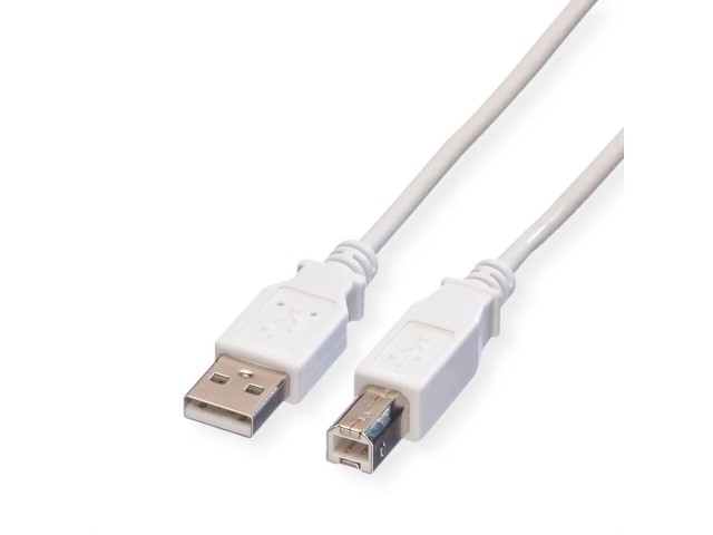 Câble USB-A 2.0 vers USB-B mâle/mâle- 1,8m - Blanc - Connectique PC - 0