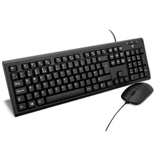V7 Ensemble clavier filaire USB et souris avec adaptateur PS2 – UK Noir