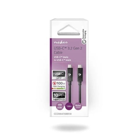 Câble USB-C 3.2 Gen2/100W/1m/Noir - Connectique PC - grosbill.com - 2