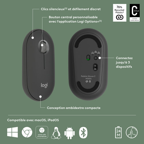 Logitech PEBBLE M350S Graphite - Souris PC Logitech - grosbill.com - 6