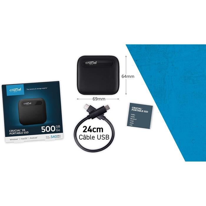 Crucial CT500X6SSD9 USB-C 3.2 500Go (CT500X6SSD9) - Achat / Vente Disque SSD externe sur grosbill.com - 3