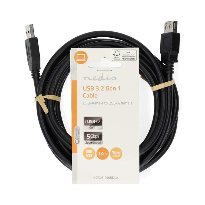 Câbe USB-A 3.2 mâle/femelle - 3m - Noir - Connectique PC - 0