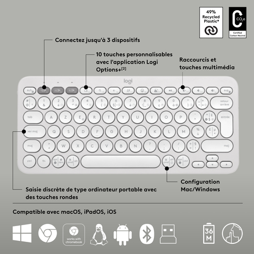 Logitech Pebble 2 Combo White - Pack Clavier/Souris - grosbill.com - 11