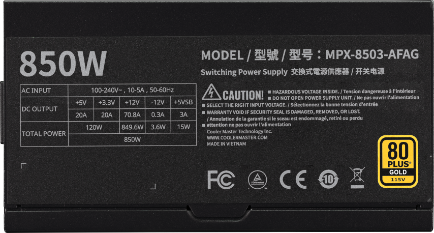 Cooler Master 80+ Gold (3.1 850W) - Alimentation Cooler Master - 7