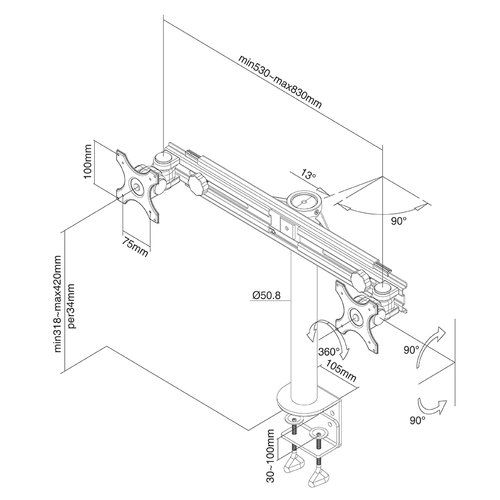Desk Mount Dual 10-30" Clamp BLACK - Achat / Vente sur grosbill.com - 3