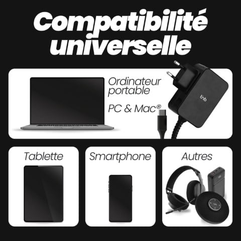 T'nB Chargeur universel USB-C - 45W - 1.8m - Noir (CHNBTC45W) - Achat / Vente Chargeur sur grosbill.com - 5