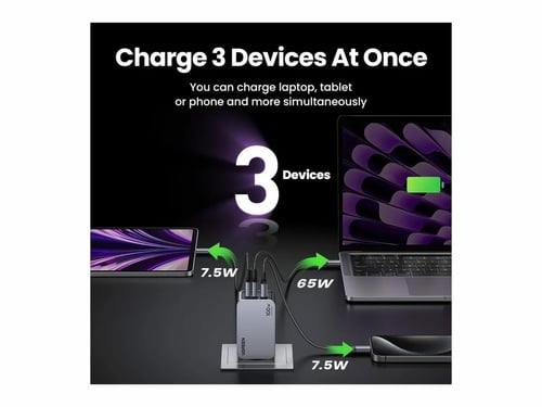 UGREEN Chargeur secteur 100W 3 ports + Câble USB-C - 1,5m (25874) - Achat / Vente Chargeur sur grosbill.com - 3