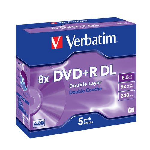 Verbatim DVD+R/8.5GB 8x AdvAZO Double Layer 5pk