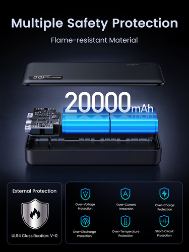 Batterie externe USB-C+2xUSB-A/20000mAh/20W/Noir - 6