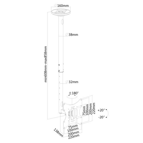 Ceiling Mount 10-40" Tilt/Swivel BLACK - Achat / Vente sur grosbill.com - 7