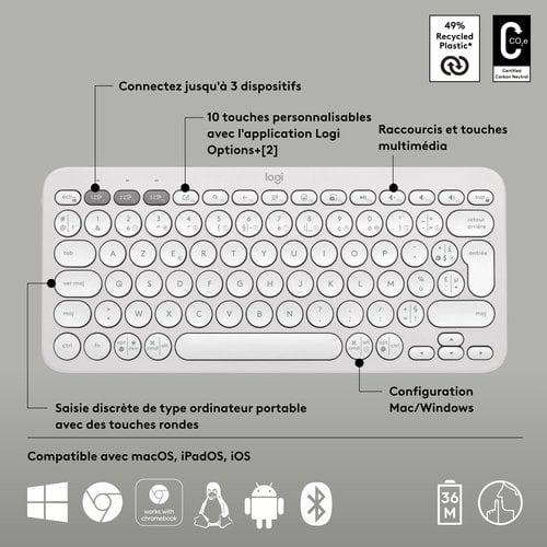 PEBBLE KEYS 2 K380S TONAL WHITE - Achat / Vente sur grosbill.com - 10