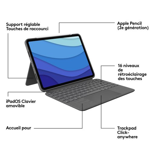 Logitech Combo Touch for iPad Pro 11-inch (1st, 2nd, and 3rd generation) Gris - Clavier PC - 5