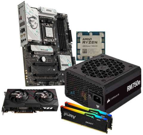 9060XT Pulse + 7800X3D + B850 + 2x16Go + 750W - grosbill.com - 0